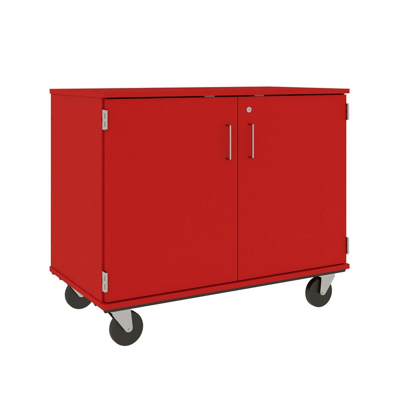 36" Tall - Closed Bin Storage With Doors and 18 (3") Trays w/ Lock, Tulip Red