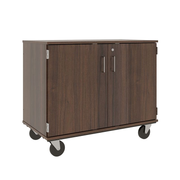 36" Tall - Closed Bin Storage With Doors and 18 (3") Trays w/ Lock, Sepia Walnut