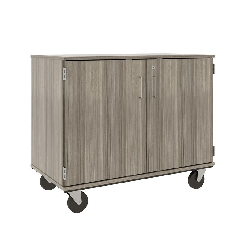 36" Tall - Closed Bin Storage With Doors and 18 (3") Trays w/ Lock, Shadow Elm