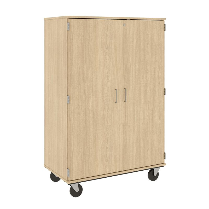 67" Tall - Closed Bin Storage, 36 (3') Trays - With Doors w/ Lock, Battle Creek Oak