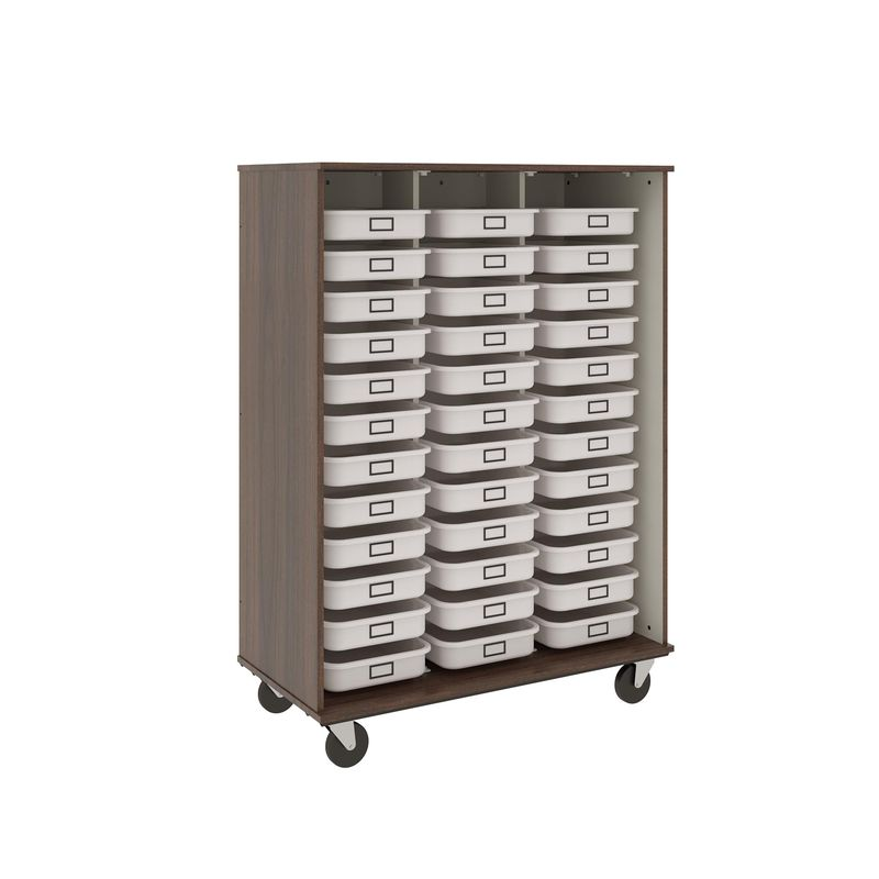 67" Tall - Open Tray Storage, 36 (3-1/2") Trays - Without Doors, Sepia Walnut