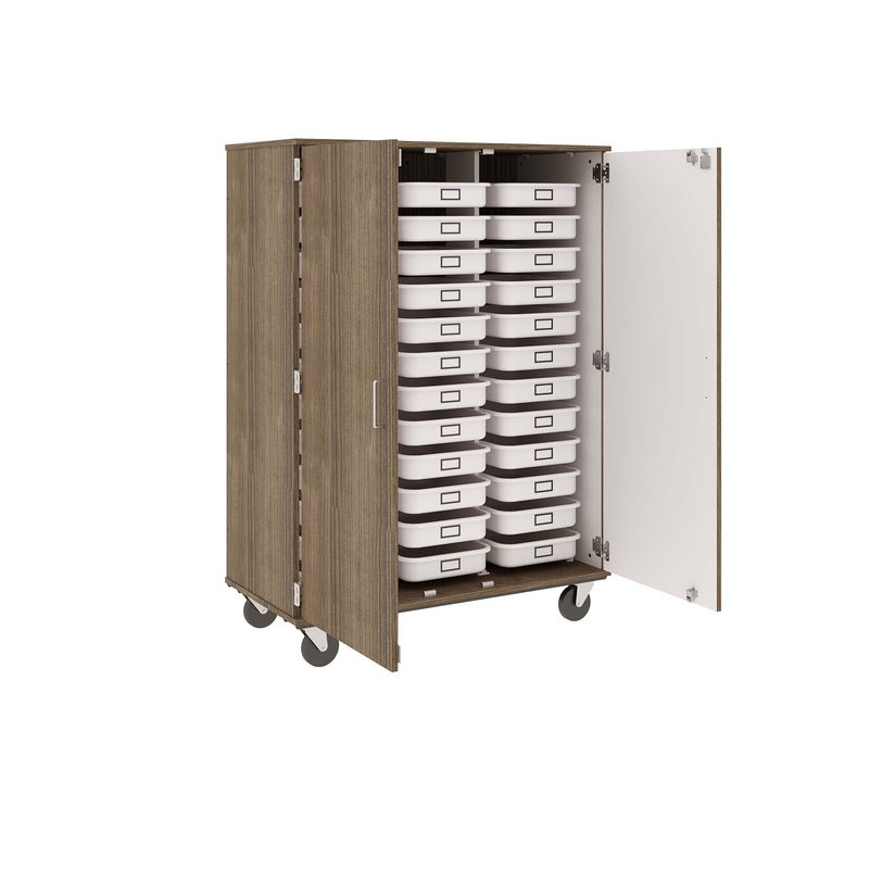 67" Tall - Closed Tray Storage, 36 (3-1/2") Trays - With Doors w/ Locks, Dark Elm