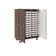 67" Tall - Closed Tray Storage, 36 (3-1/2") Trays - With Doors w/ Locks, Sepia Walnut