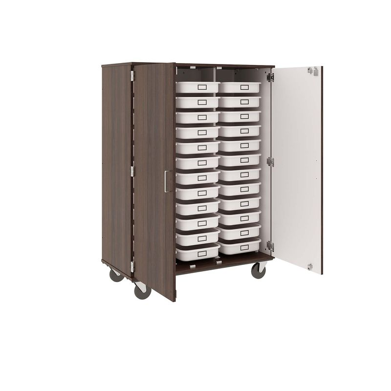 67" Tall - Closed Tray Storage, 36 (3-1/2") Trays - With Doors w/ Locks, Sepia Walnut