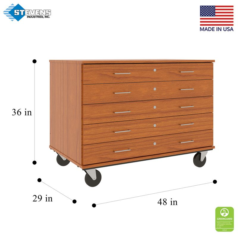 36" Tall - Five Drawer Storage - 29" deep w/ Lock, Maple