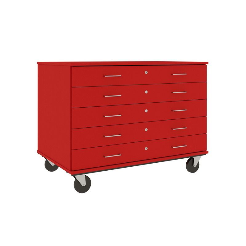 36" Tall - Five Drawer Storage - 29" deep w/ Lock, Tulip Red