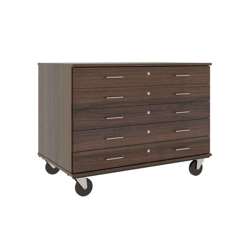 36" Tall - Five Drawer Storage - 29" deep w/ Lock, Sepia Walnut