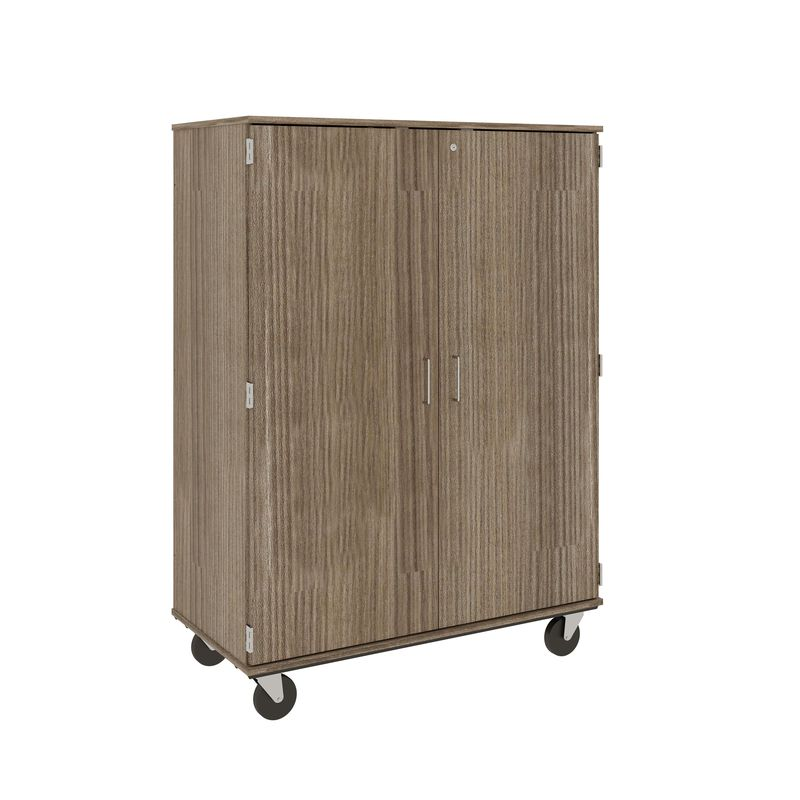 67" Tall - Closed Tray/Shelf Combo Storage, 12 Trays and Four Shelves w/ Lock, Dark Elm