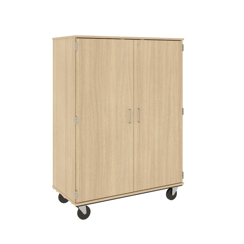 67" Tall - Closed Tray/Shelf Combo Storage, 12 Trays and Four Shelves w/ Lock, Battle Creek Oak