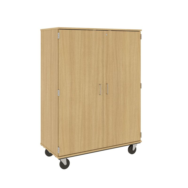 67" Tall - Closed Tray/Shelf Combo Storage, 12 Trays and Four Shelves w/ Lock, Door County Oak