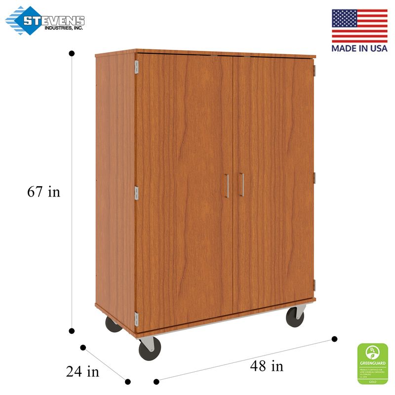 67" Tall - Closed Tray/Shelf Combo Storage, 12 Trays and Four Shelves w/ Lock, Maple