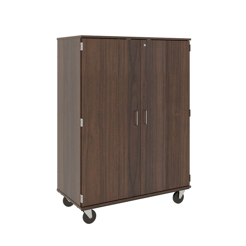 67" Tall - Closed Tray/Shelf Combo Storage, 12 Trays and Four Shelves w/ Lock, Sepia Walnut