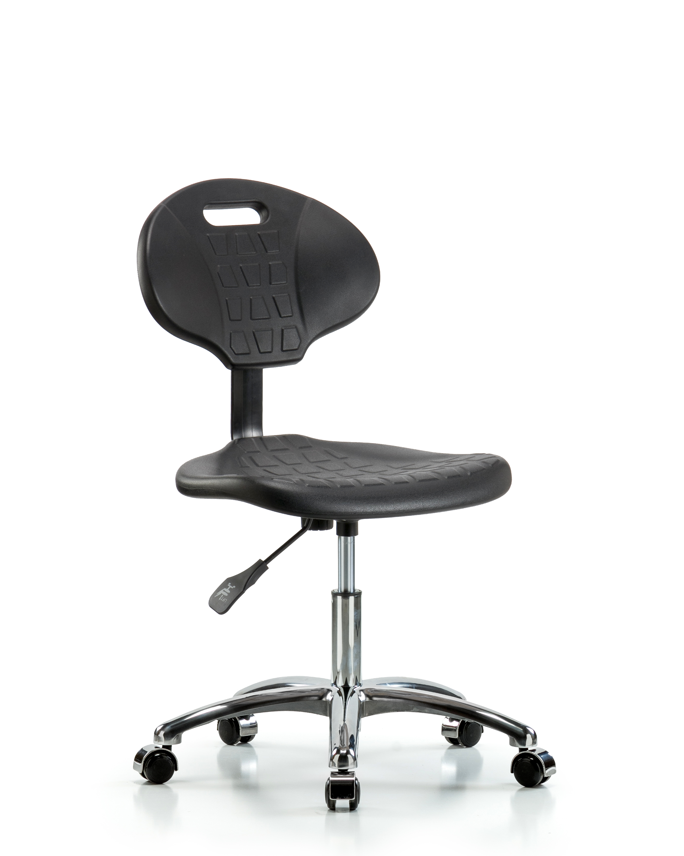 Erie Polyurethane Chair Chrome - Desk Height with Chrome Casters in Black Polyurethane