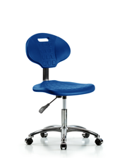 Erie Polyurethane Chair Chrome - Desk Height with Chrome Casters in Blue Polyurethane