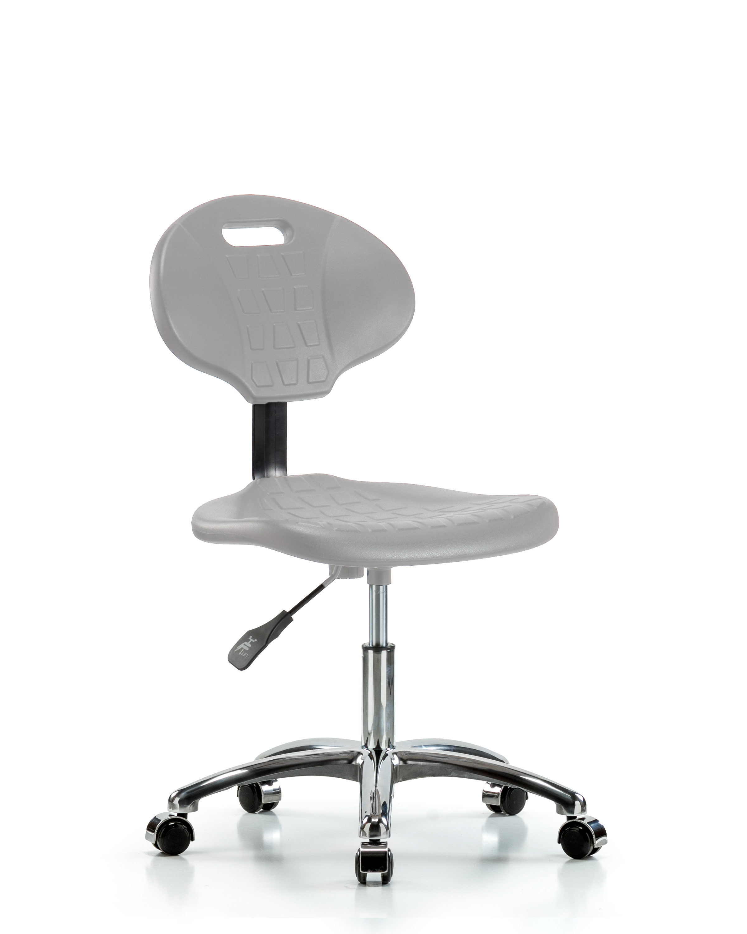 Erie Polyurethane Chair Chrome - Desk Height with Chrome Casters in Gray Polyurethane