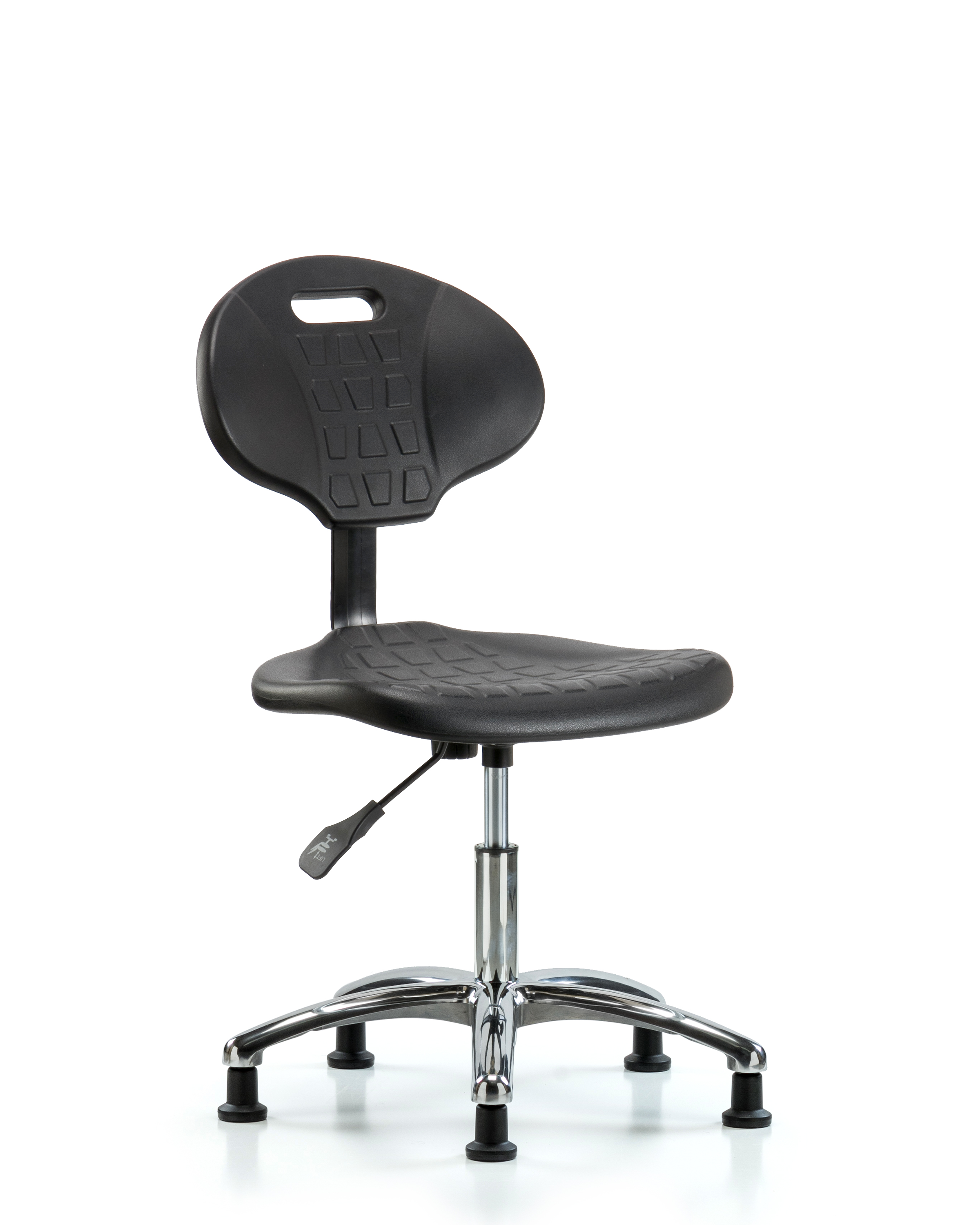 Erie Polyurethane Chair Chrome - Desk Height with Stationary Glides in Black Polyurethane