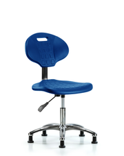 Erie Polyurethane Chair Chrome - Desk Height with Stationary Glides in Blue Polyurethane