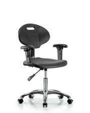 Erie Polyurethane Chair Chrome - Desk Height with Adjustable Arms & Chrome Casters in Black Polyurethane