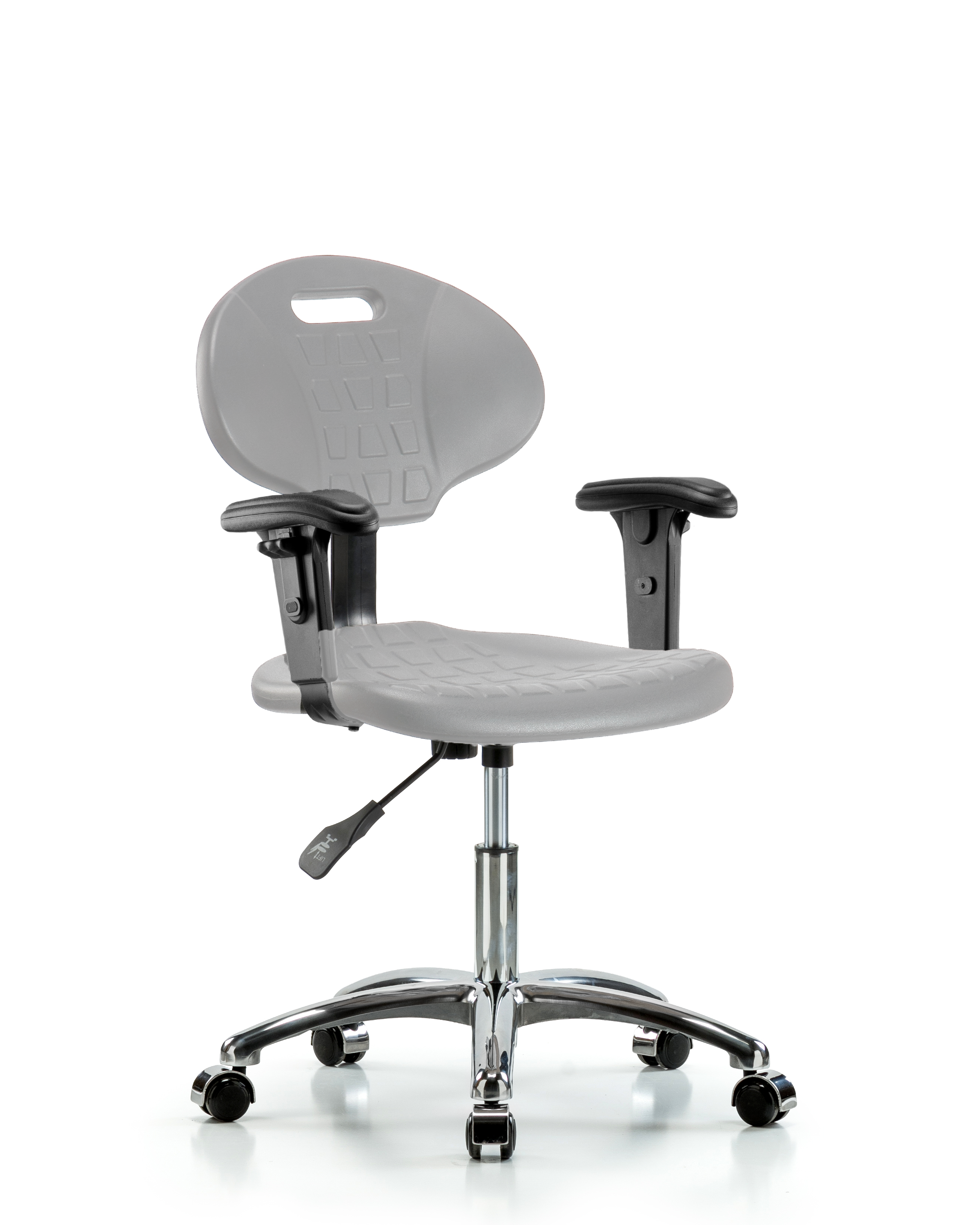 Erie Polyurethane Chair Chrome - Desk Height with Adjustable Arms & Chrome Casters in Gray Polyurethane