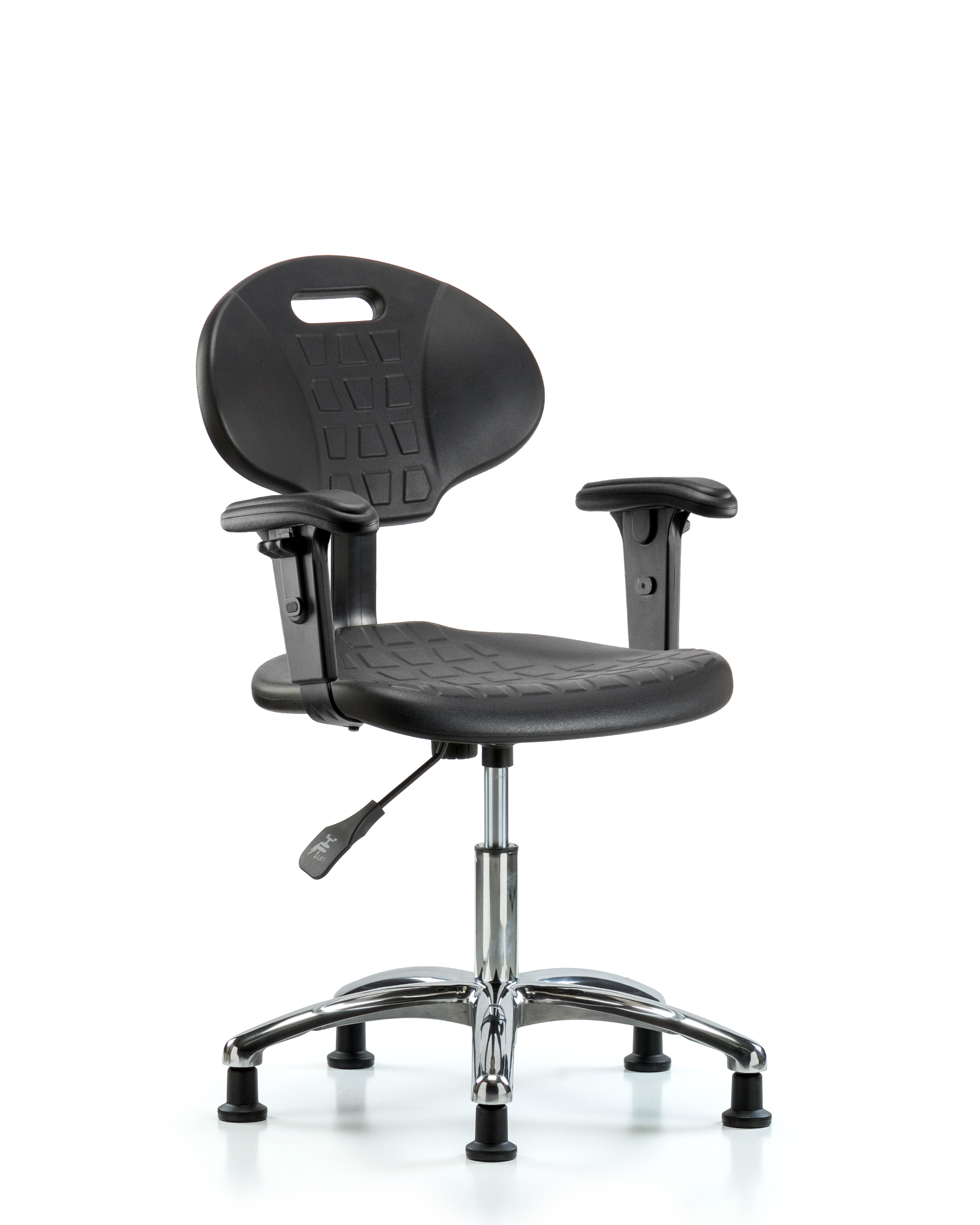 Erie Polyurethane Chair Chrome - Desk Height with Adjustable Arms & Stationary Glides in Black Polyurethane