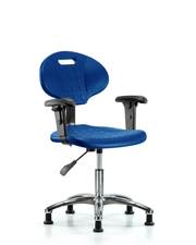 Erie Polyurethane Chair Chrome - Desk Height with Adjustable Arms & Stationary Glides in Blue Polyurethane