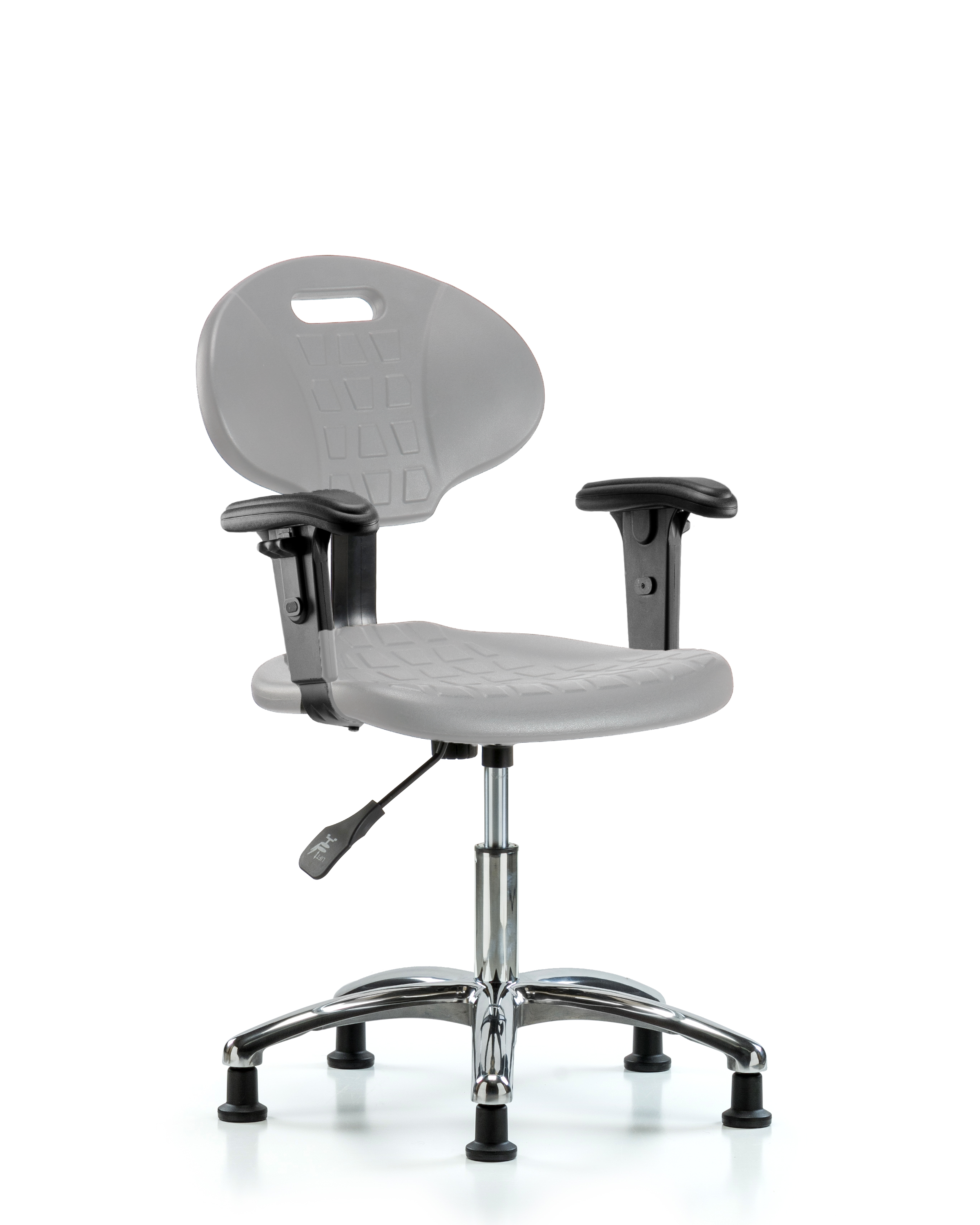 Erie Polyurethane Chair Chrome - Desk Height with Adjustable Arms & Stationary Glides in Gray Polyurethane