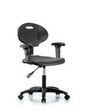 Erie Polyurethane Chair - Desk Height with Adjustable Arms & Casters in Black Polyurethane