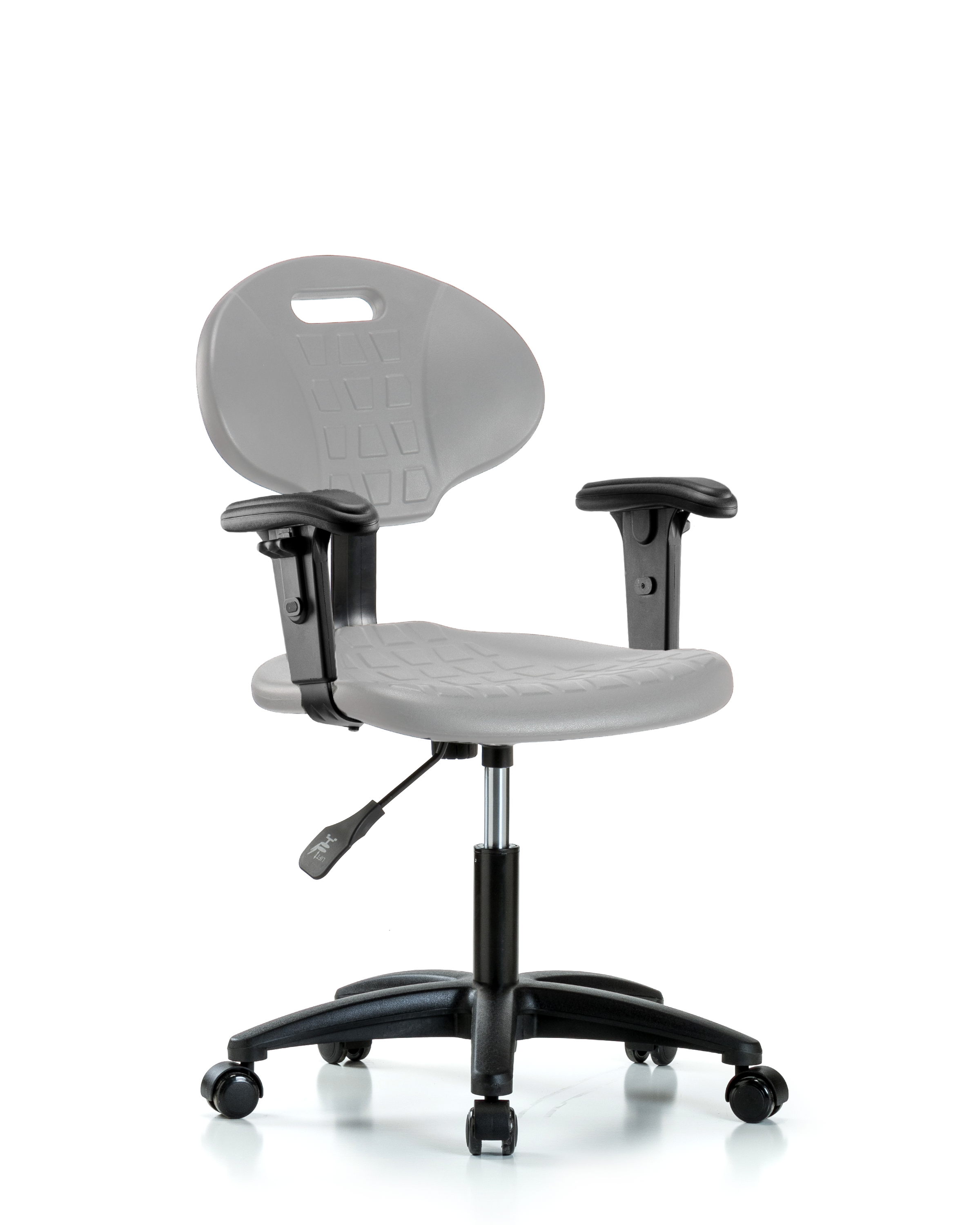 Erie Polyurethane Chair - Desk Height with Adjustable Arms & Casters in Gray Polyurethane