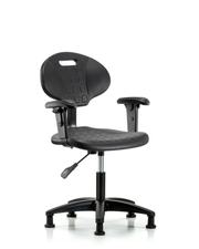 Erie Polyurethane Chair - Desk Height with Adjustable Arms & Stationary Glides in Black Polyurethane