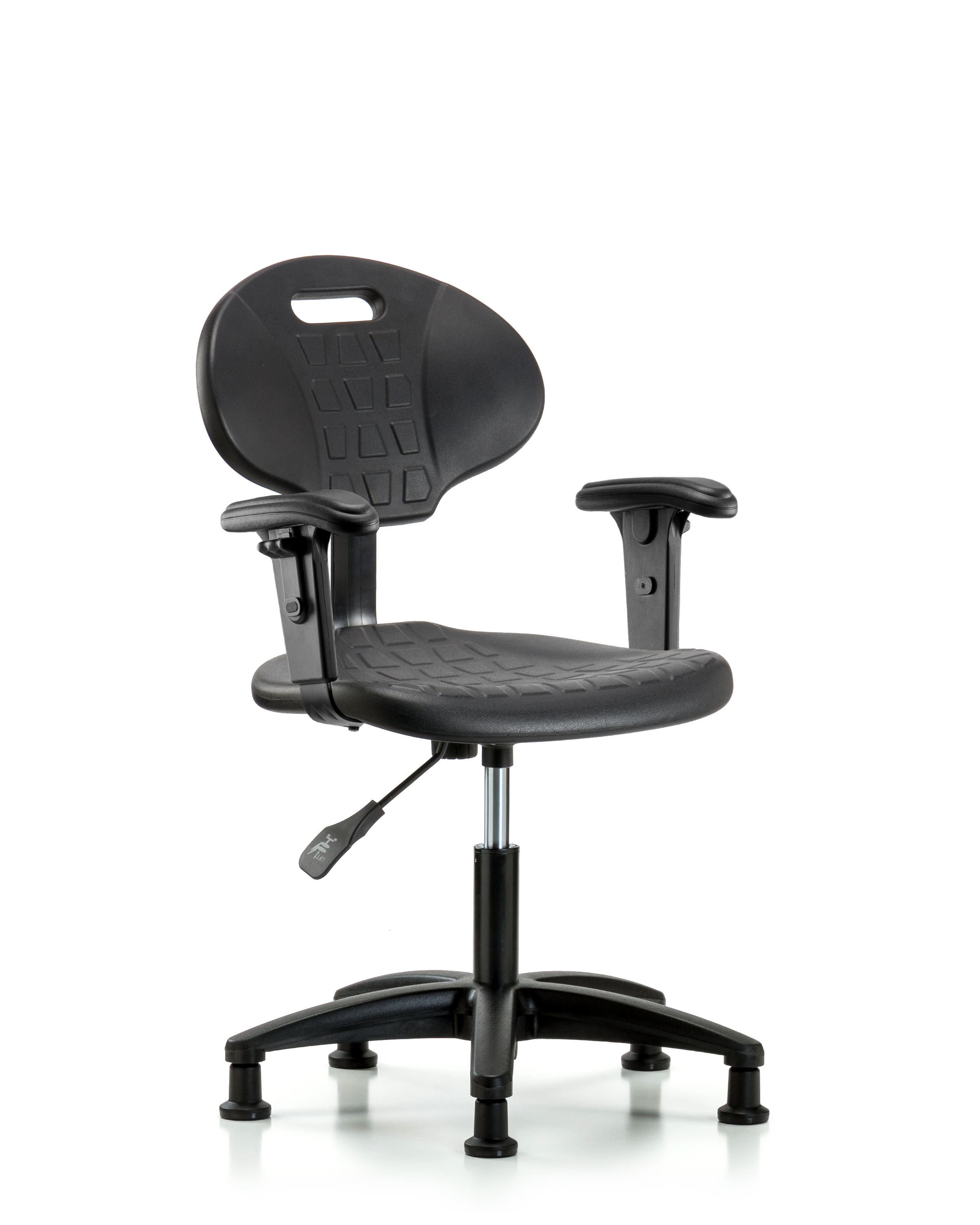 Erie Polyurethane Chair - Desk Height with Adjustable Arms & Stationary Glides in Black Polyurethane