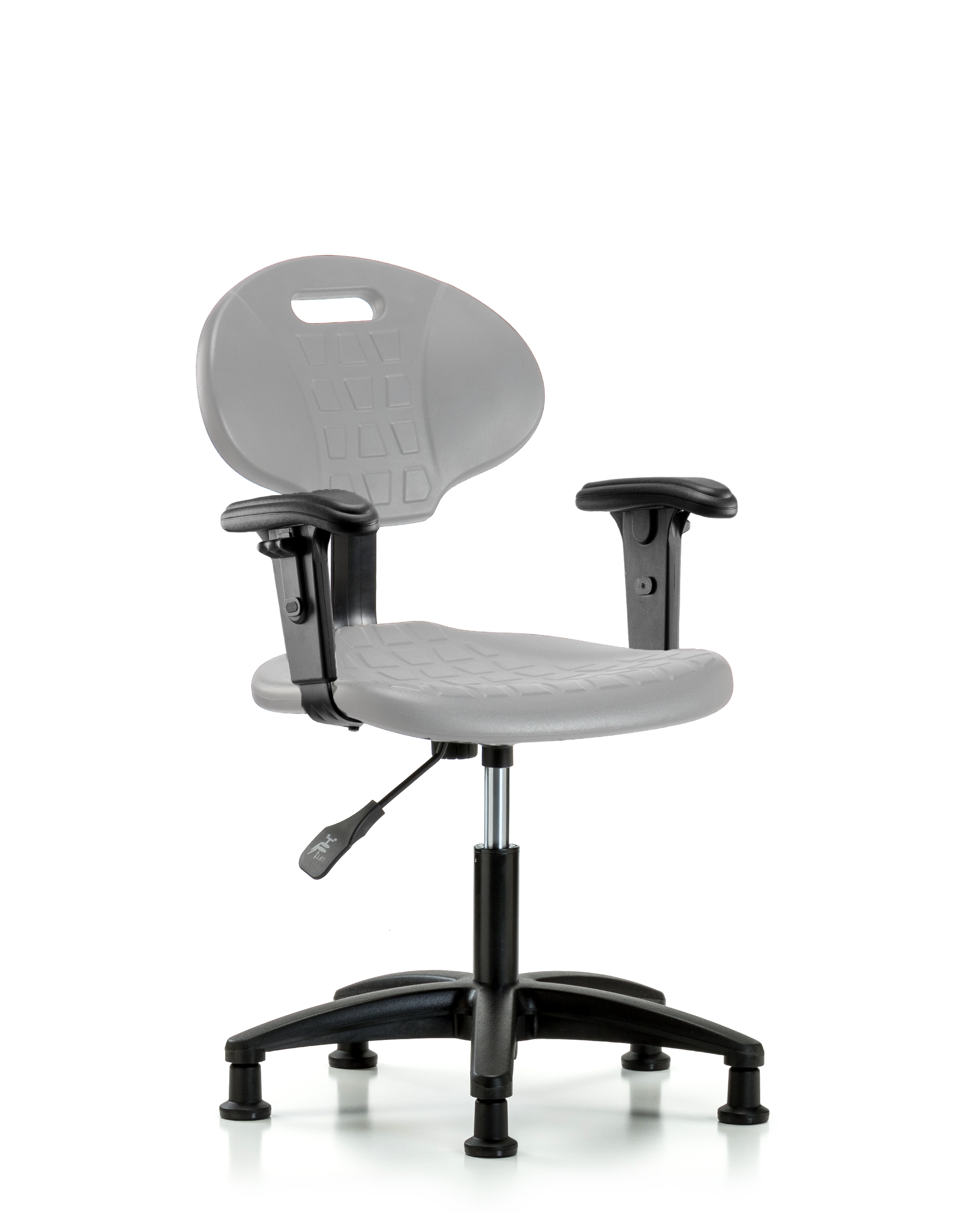 Erie Polyurethane Chair - Desk Height with Adjustable Arms & Stationary Glides in Gray Polyurethane
