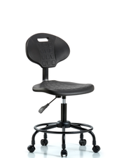 Erie Polyurethane Chair - Desk Height with Round Tube Base & Casters in Black Polyurethane