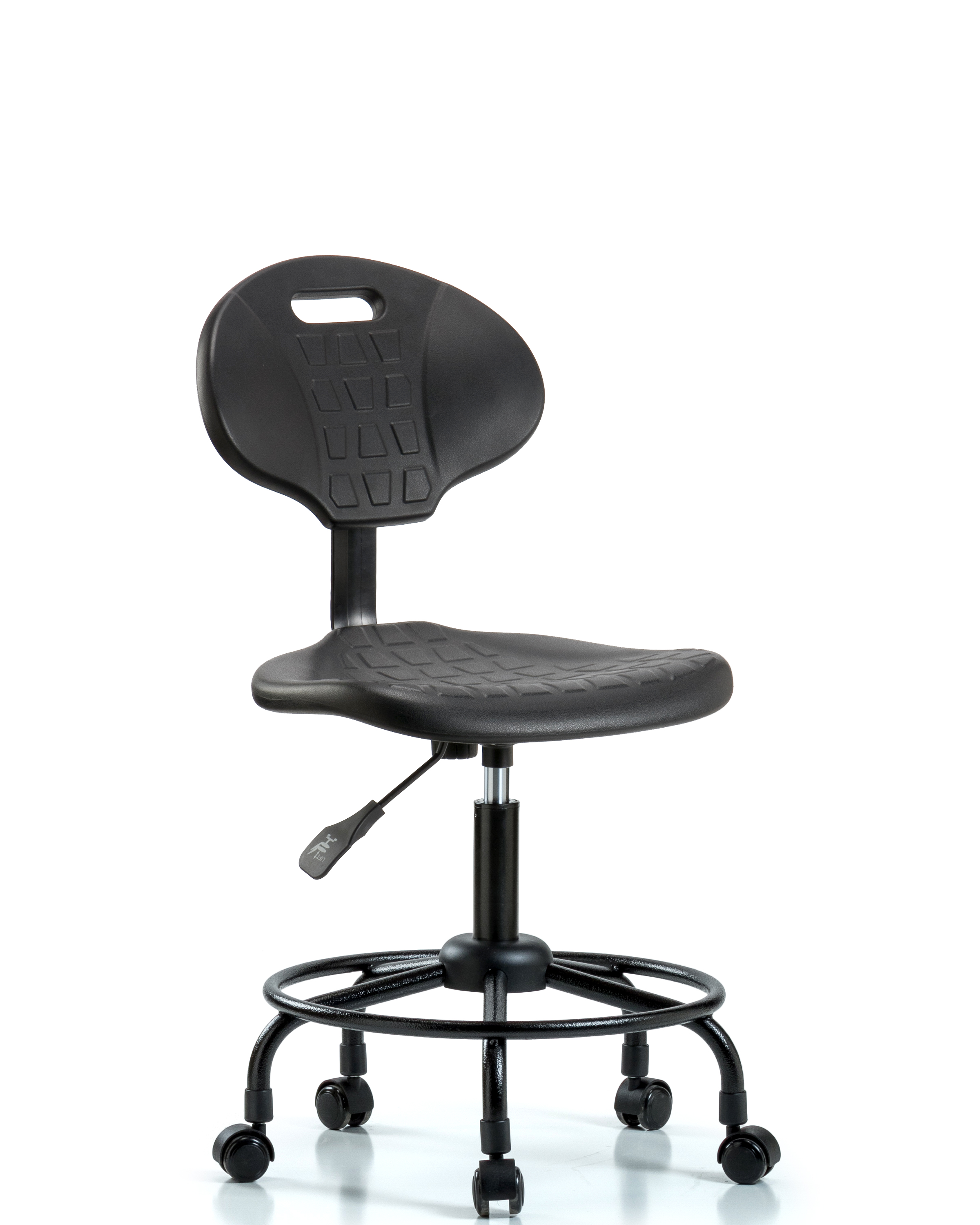 Erie Polyurethane Chair - Desk Height with Round Tube Base & Casters in Black Polyurethane