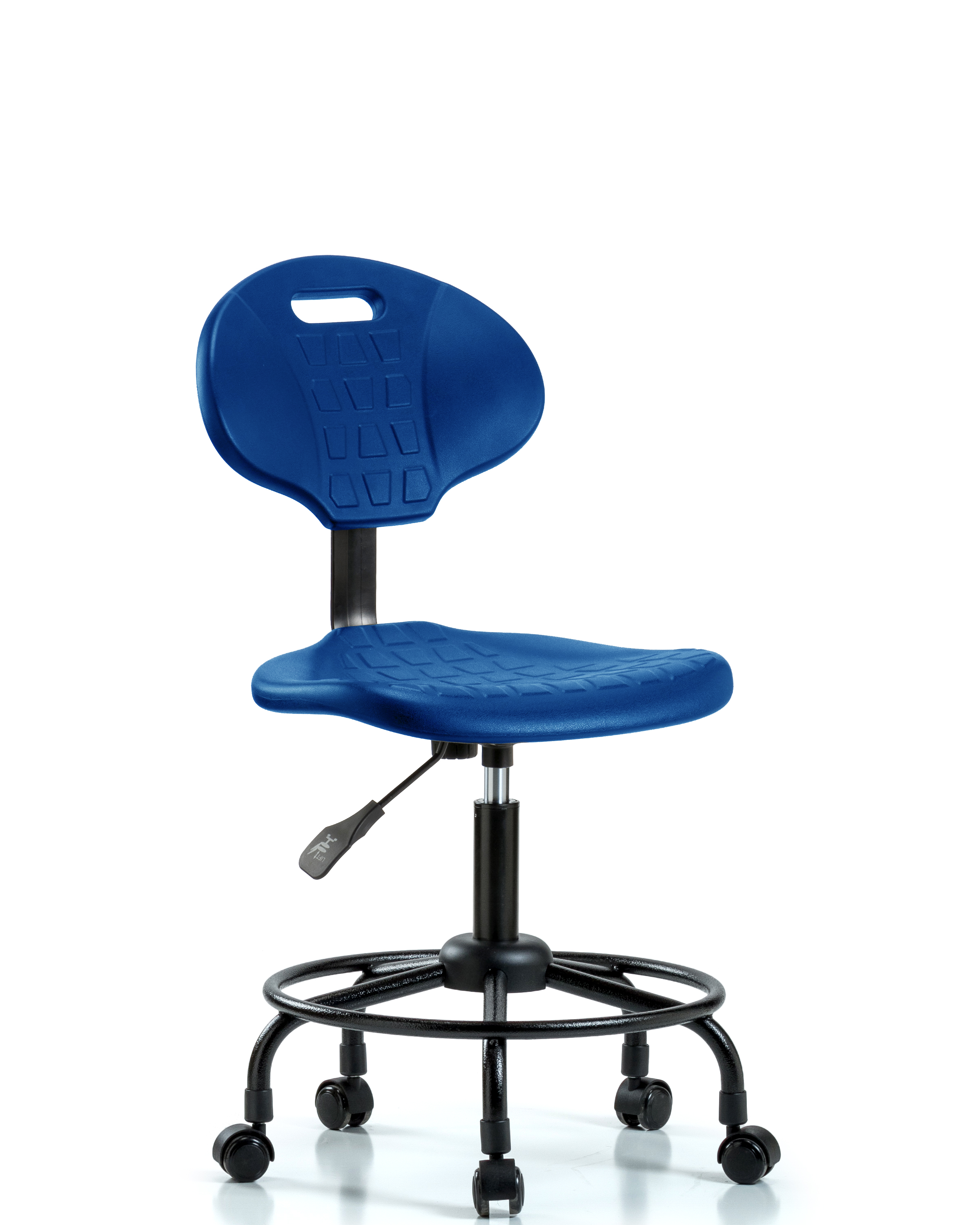 Erie Polyurethane Chair - Desk Height with Round Tube Base & Casters in Blue Polyurethane