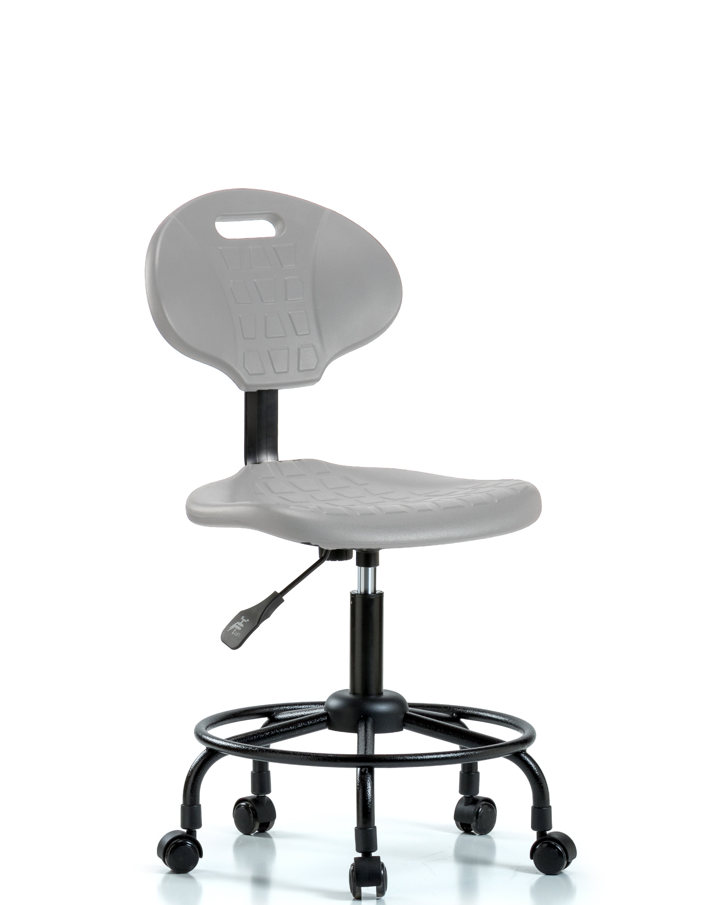 Erie Polyurethane Chair - Desk Height with Round Tube Base & Casters in Gray Polyurethane