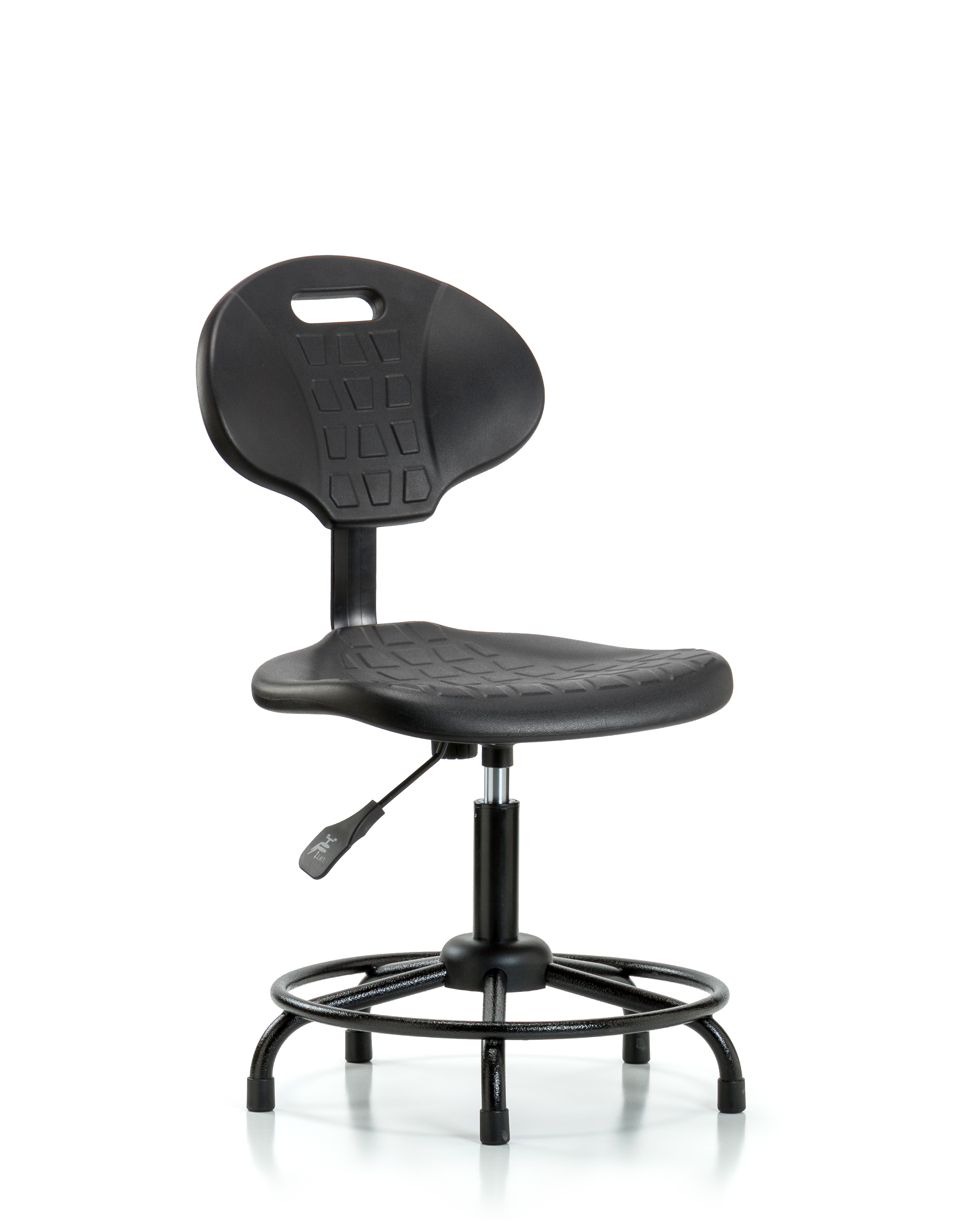 Erie Polyurethane Chair - Desk Height with Round Tube Base & Stationary Glides in Black Polyurethane