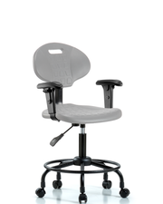 Erie Polyurethane Chair - Desk Height with Adjustable Arms, Round Tube Base & Casters in Gray Polyurethane
