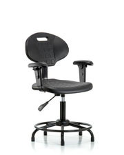 Erie Polyurethane Chair - Desk Height with Adjustable Arms, Round Tube Base & Stationary Glides in Black Polyurethane