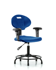 Erie Polyurethane Chair - Desk Height with Adjustable Arms, Round Tube Base & Stationary Glides in Blue Polyurethane