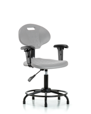 Erie Polyurethane Chair - Desk Height with Adjustable Arms, Round Tube Base & Stationary Glides in Gray Polyurethane