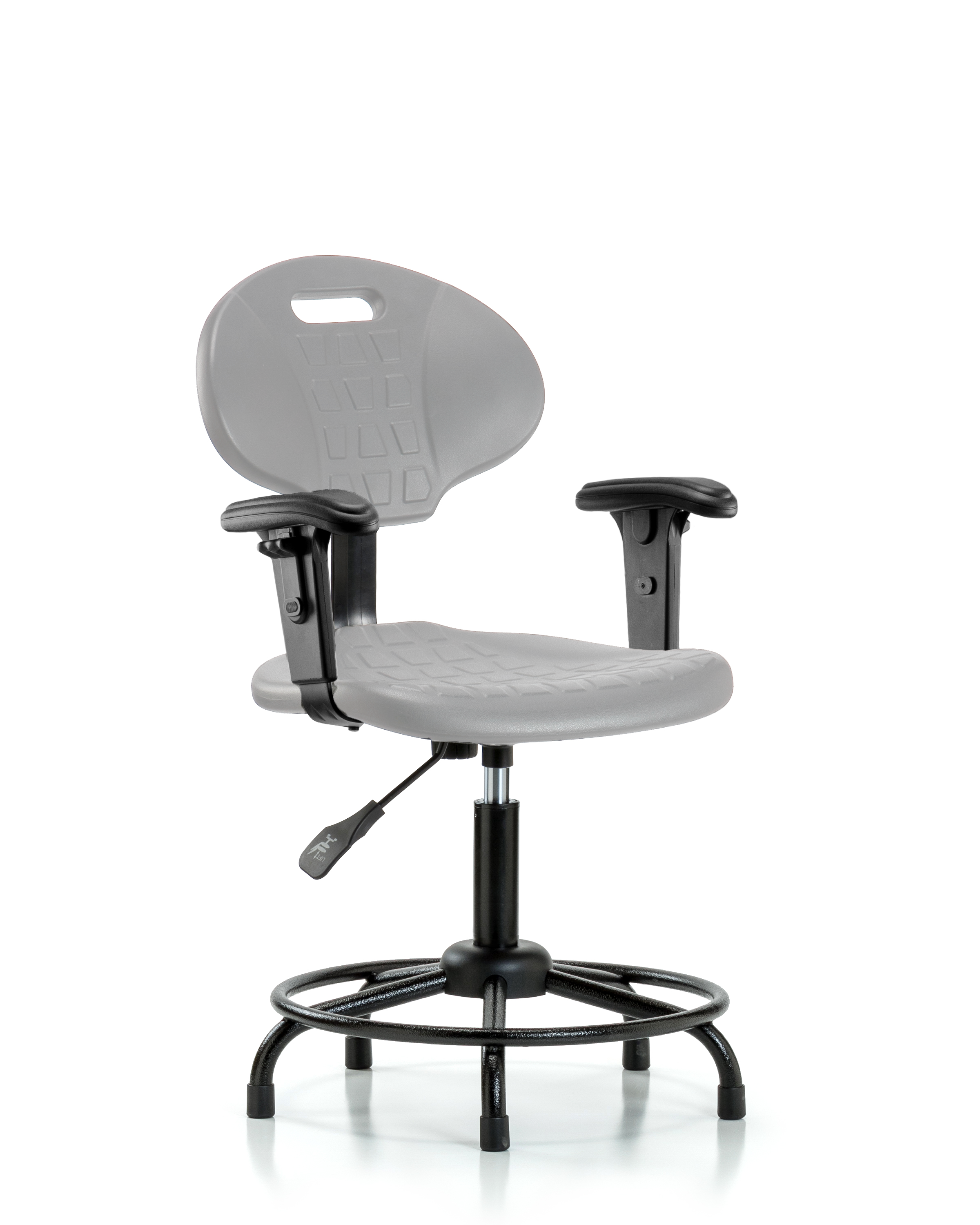 Erie Polyurethane Chair - Desk Height with Adjustable Arms, Round Tube Base & Stationary Glides in Gray Polyurethane