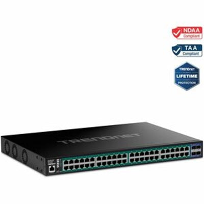 TRENDnet 52-Port Gigabit Web Smart PoE+ Switch with 10G SFP+ Ports, TPE-3524S, 48 X Gigabit PoE+ Ports, 4 X 10G SFP+ Ports, 410W PoE Power Budget,