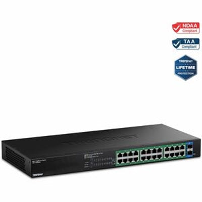 Trendnet - 26-Port Gigabit EdgeSmart PoE+ Switch, TPE TG262ES, 380W PoE Power Budget, 24 X Gigabit PoE+ Ports, 2 X Gigabit - Black