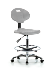 Erie Polyurethane Chair Chrome - High Bench Height with Chrome Foot Ring & Chrome Casters in Gray Polyurethane