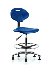 Erie Polyurethane Chair Chrome - High Bench Height with Chrome Foot Ring & Stationary Glides in Blue Polyurethane