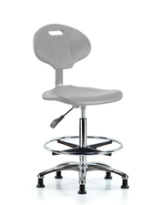 Erie Polyurethane Chair Chrome - High Bench Height with Chrome Foot Ring & Stationary Glides in Gray Polyurethane