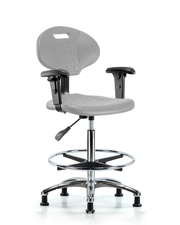Erie Polyurethane Chair Chrome - High Bench Height with Chrome Foot Ring, Adjustable Arms, & Stationary Glides in Gray Polyurethane