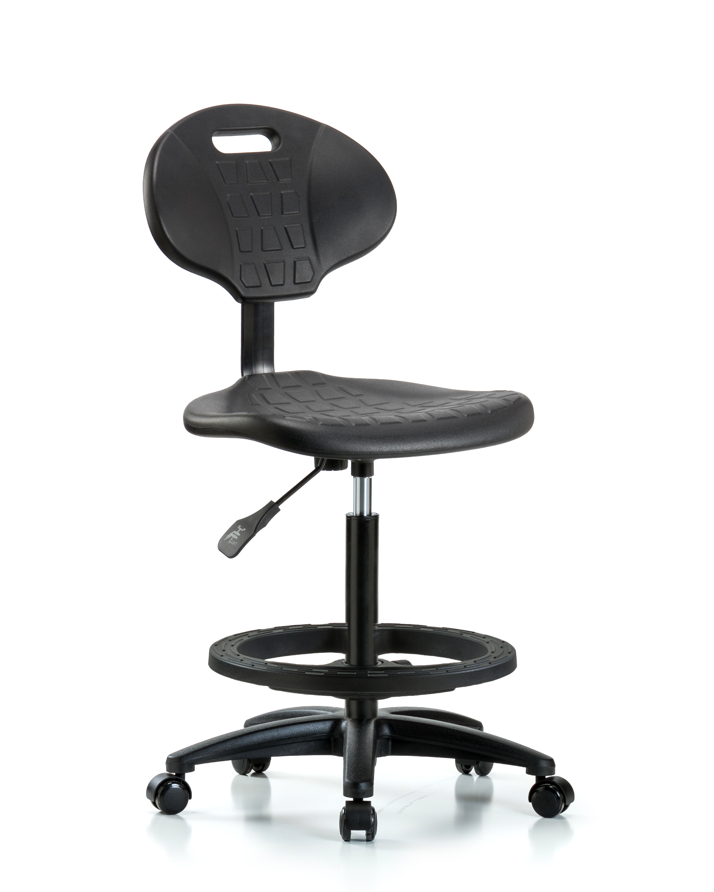 Erie Polyurethane Chair - High Bench Height with Black Foot Ring & Casters in Black Polyurethane