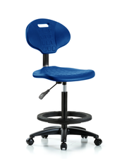 Erie Polyurethane Chair - High Bench Height with Black Foot Ring & Casters in Blue Polyurethane