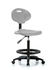 Erie Polyurethane Chair - High Bench Height with Black Foot Ring & Casters in Gray Polyurethane